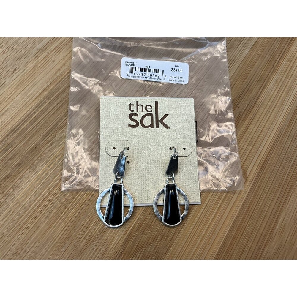 The Sak Earrings Dangle Black Silver French Hook Nickel Safe NWT